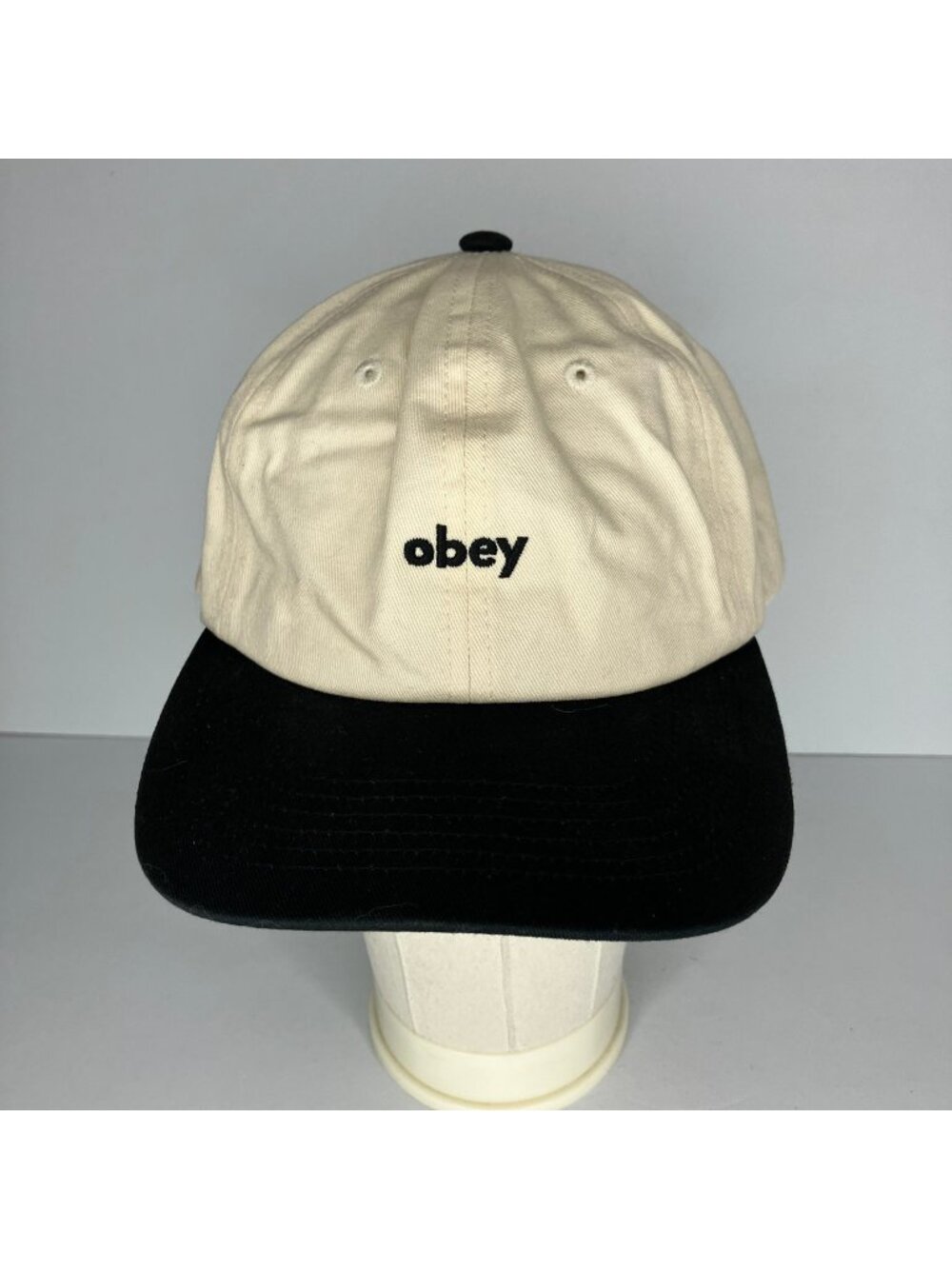 OBEY Hat Adjustable Baseball Cap Men's Cream Black Snapback